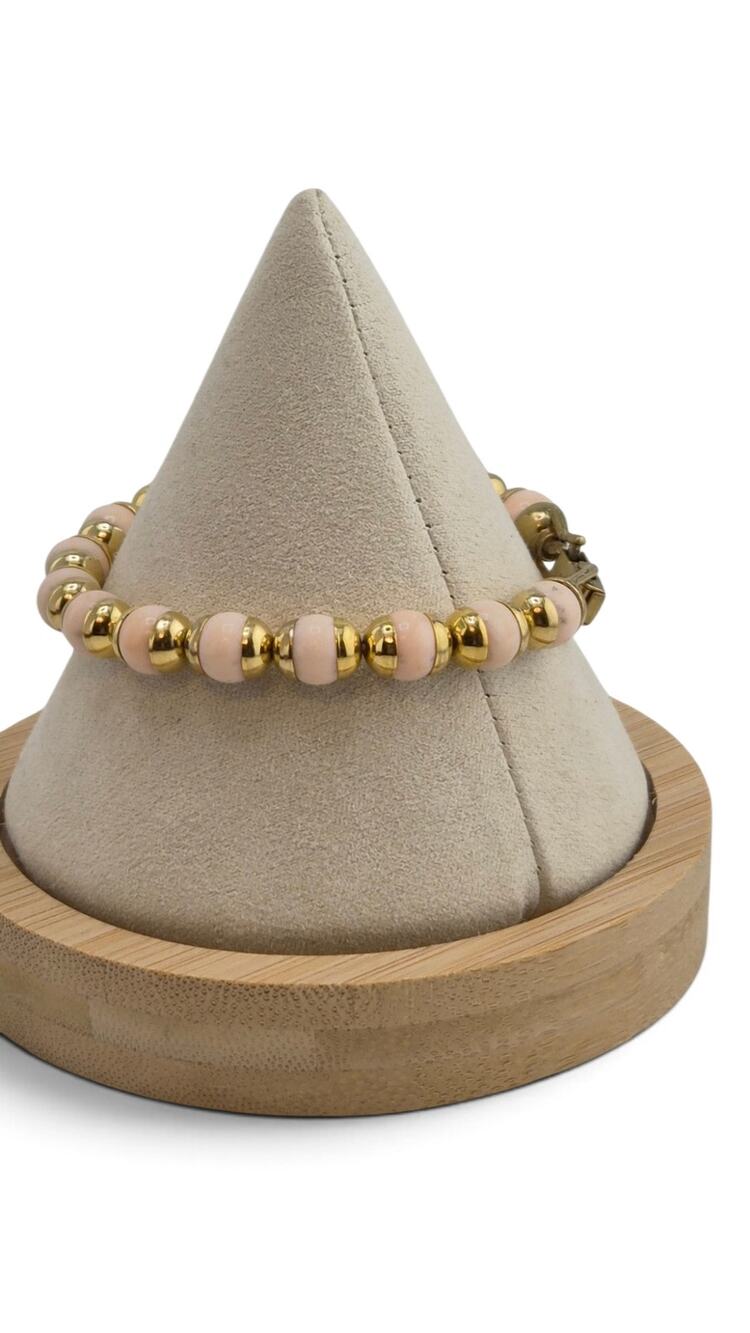 Vintage Avon Pink Bead Gold Tone Bracelet 7.25 In Signed Link Bracelet